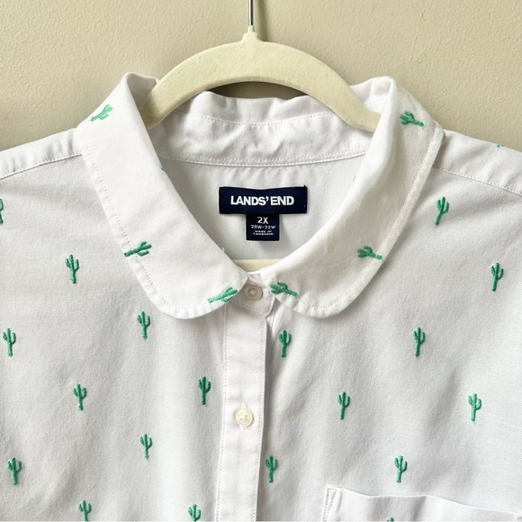 Lands' End Embroidered Cactus Shirt Women’s Size 2X (20W–22W) White Green Desert - Picture 5 of 12